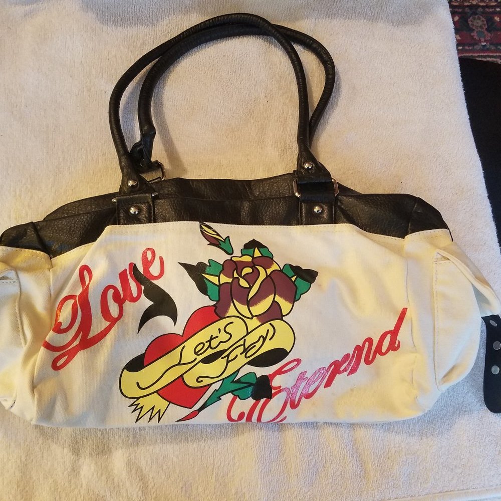 Ed Hardy Christian Audigier Leather Canvas Bag